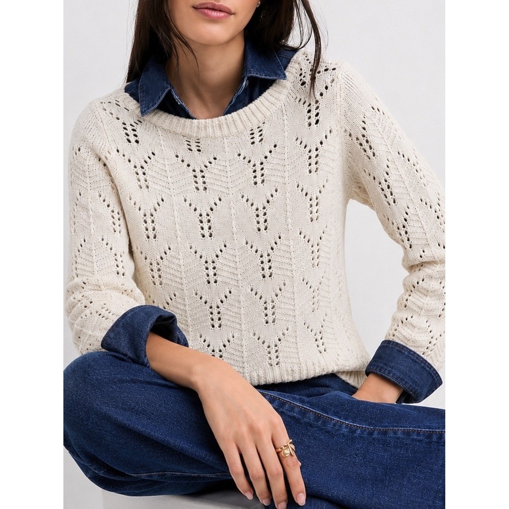 Gap Ivory Frost/Cream Pointelle Crew Sweater